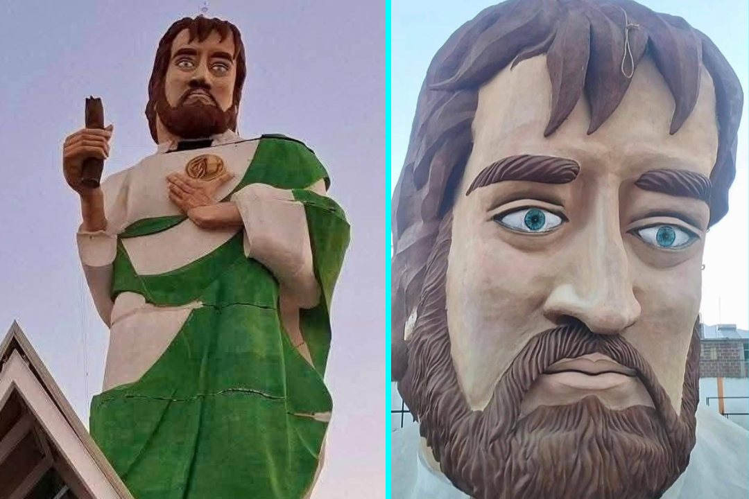 100ft religious statue of Judas Thaddaeus mocked for looking like Minecraft character - blocky design in Mexico ridiculed online. Locals say it looks like Roblox.