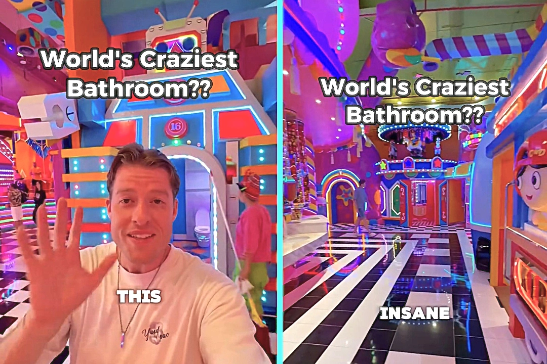 Tourist left shocked by world's craziest bathroom in Thailand - features toilet roll gumball machine and soda machine-style soap dispensers at Carnival Magic Phuket.
