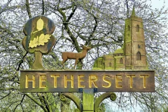 Lorry driver spends six weeks hand-restoring 50-year-old Hethersett village sign near Norwich. Self-taught Craig Jenkins saved the rotten oak carving for locals.