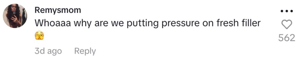Social media comment on the post of Woman left shocked after clinic taped up her lips following filler procedure. Kseniia Krainia's practitioner used new technique designed to hold filler in correct position.