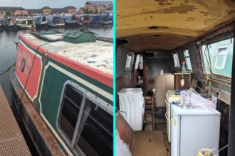 Firefighter Eleanor Sutcliffe bought 50ft narrowboat for £15,000 after breakup and renovated it herself. Now saves £250 a month living on water in Birmingham with 31,000 followers.