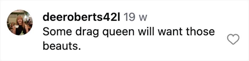 Social media comment on the post of Reselling expert Kat Lambert, 37, from Bolton bought fluorescent pink Mach & Mach designer heels for £25 in TK Maxx yellow sticker sale and sold them for £140 profit on Vinted.