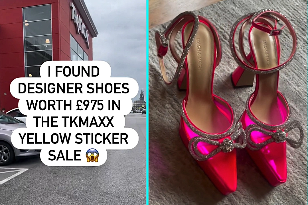 Reselling expert Kat Lambert, 37, from Bolton bought fluorescent pink Mach & Mach designer heels for £25 in TK Maxx yellow sticker sale and sold them for £140 profit on Vinted.