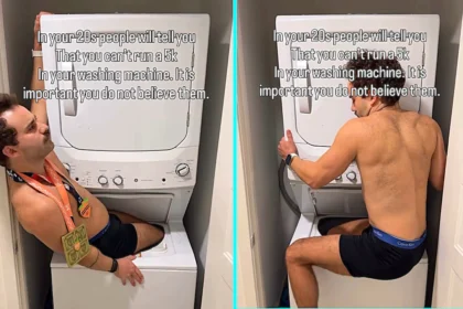 Investment banker Jacob Cohen ran 5km inside a washing machine for viral fitness content after previously completing marathons in bathtubs, car boots and on top of fridges.