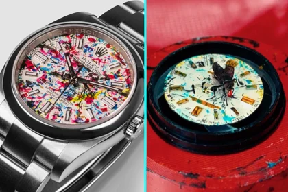 An artist turned a Rolex into abstract art by letting paint covered flies splatter the watch face, creating a one of a kind piece that stunned millions online.
