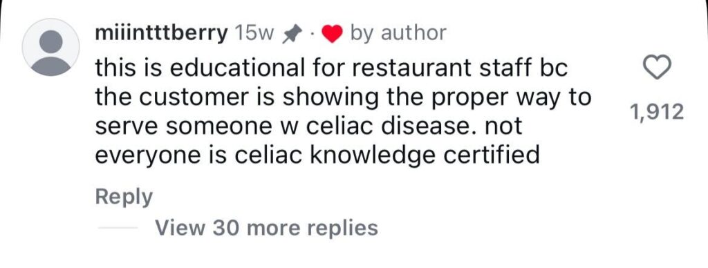 Social media comment on the post of Woman with coeliac disease brought cart of ingredients to restaurant and helped chef prepare her meal. The viral video sparked heated debate online with 2.1m views.