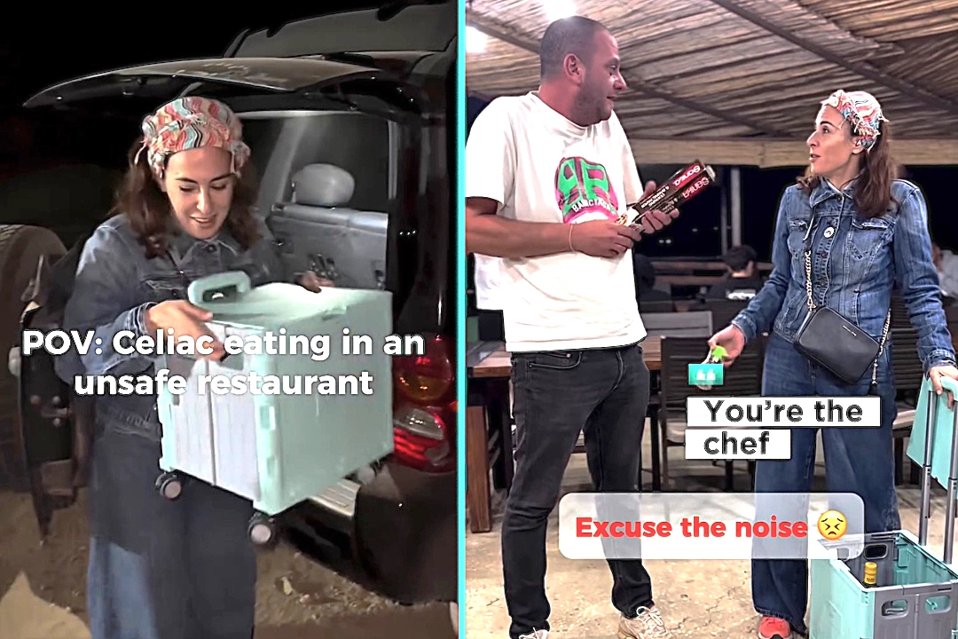 Woman with coeliac disease brought cart of ingredients to restaurant and helped chef prepare her meal. The viral video sparked heated debate online with 2.1m views.