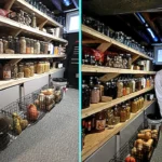 A couple built a fully stocked basement supermarket for under £400, filling it with homemade and bulk goods to save money, eat better and boost family self sufficiency