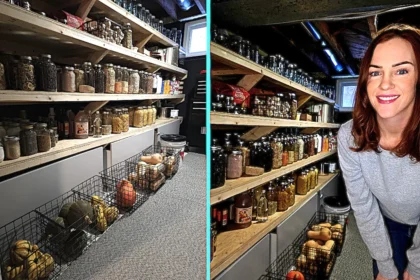 A couple built a fully stocked basement supermarket for under £400, filling it with homemade and bulk goods to save money, eat better and boost family self sufficiency