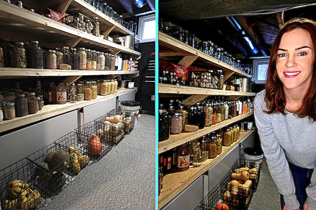 A couple built a fully stocked basement supermarket for under £400, filling it with homemade and bulk goods to save money, eat better and boost family self sufficiency