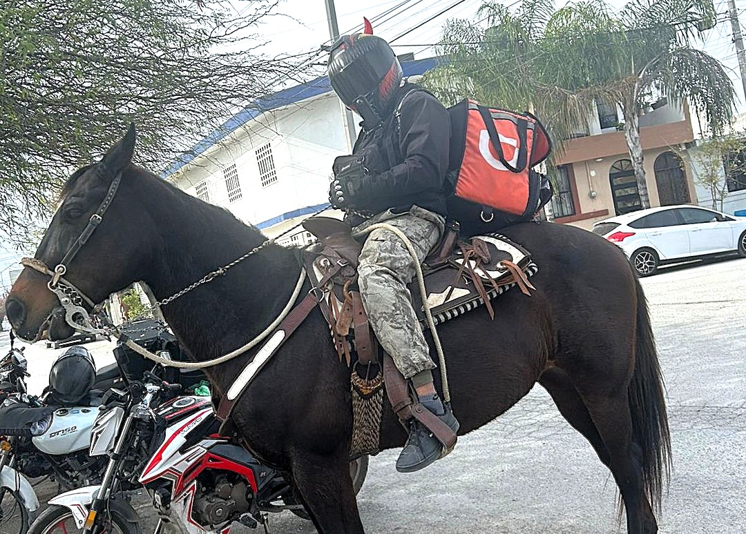 Courier Sebastian Guzmán delivers takeaways on horseback after his motorbike breaks down in Mexico. His unorthodox delivery method stuns colleagues and customers.