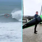 Andrew Tuck conquered Britain's biggest wave at the Cribbar in Newquay, riding the 20ft monster breaker. One of the largest swells to hit Cornwall this winter.