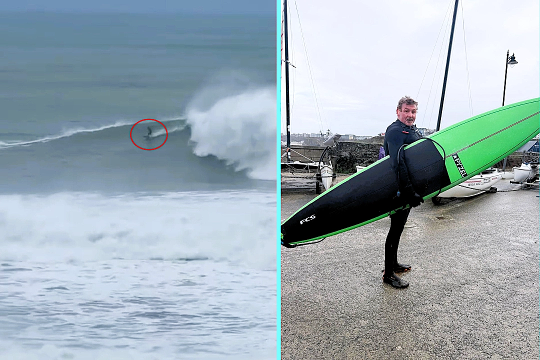 Andrew Tuck conquered Britain's biggest wave at the Cribbar in Newquay, riding the 20ft monster breaker. One of the largest swells to hit Cornwall this winter.