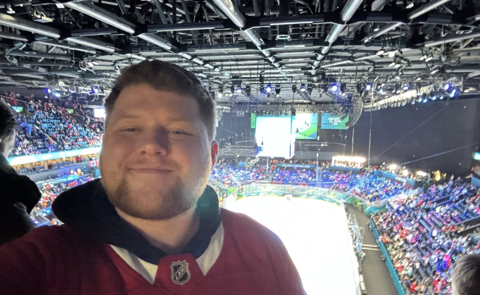 Welsh ice hockey fan John McAllister flew 1,400 miles for an 18 hour Milan day trip to watch Winter Olympics action, spending just £96 on flights, taxi and match ticket