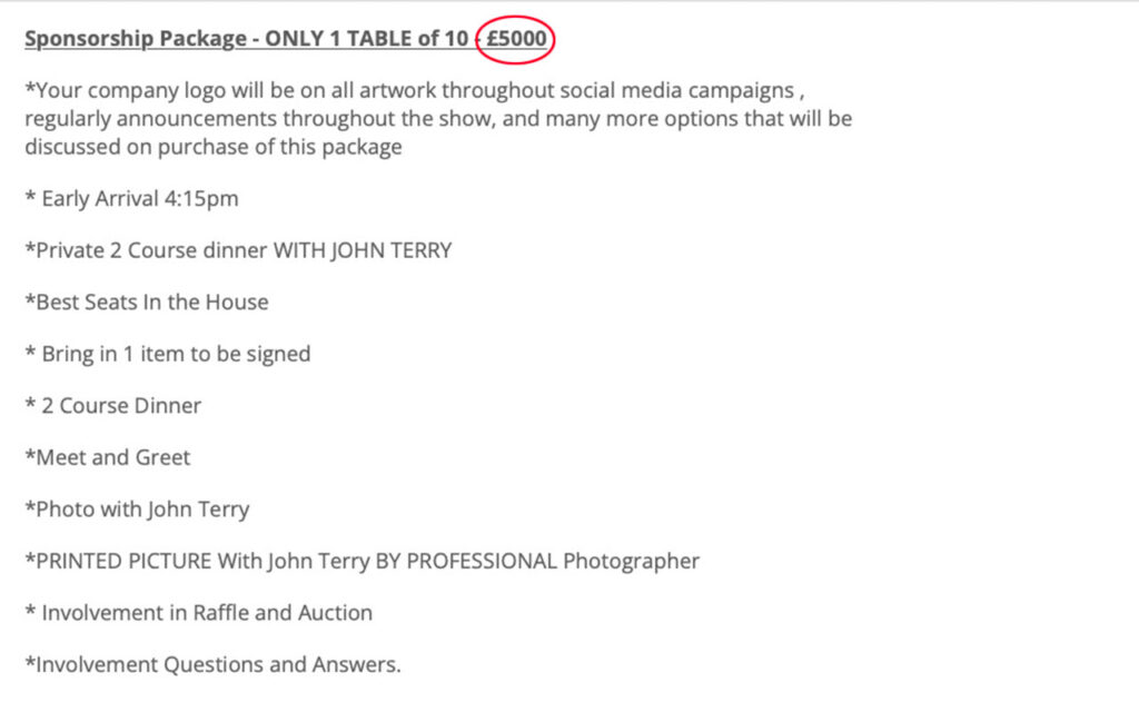 John Terry charges just £44 for speaking event in Guildford after demanding £500 three years ago. Former Chelsea captain will share dressing room stories and career tales.