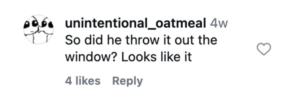 Social media comment on the post of Tenant Maggie Poost, 25, reports small bath leak to landlord. Plumber demolishes entire bathroom without warning and dumps bathtub in garden. Video hits 1.5m views.