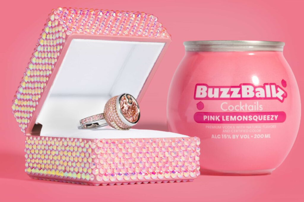 A BuzzBallz inspired 9 carat pink diamond engagement ring sparked a bidding frenzy on eBay, jumping from £1.56 to over £2,200 in just 24 hours.