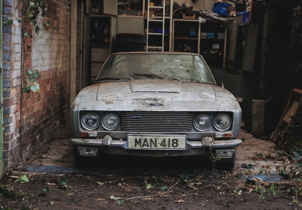 A rare 1969 Jensen FF left untouched in a barn for 34 years is heading to auction for up to £35,000, complete with original paint, paperwork and matching numbers