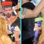 Shakira was left wide eyed at her San Salvador show after spotting a devil horn cut out of ex Gerard Pique in the crowd before brushing off a dramatic onstage fall