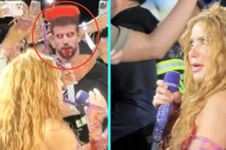 Shakira was left wide eyed at her San Salvador show after spotting a devil horn cut out of ex Gerard Pique in the crowd before brushing off a dramatic onstage fall