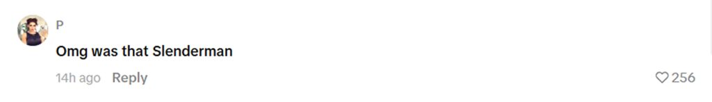 Social media comment on the post of Singer Lauren Amour captures spooky Slenderman-like figure on dashcam while driving A69 at 2am. Tall being with glowing head moved towards her car. Over 240,000 views.