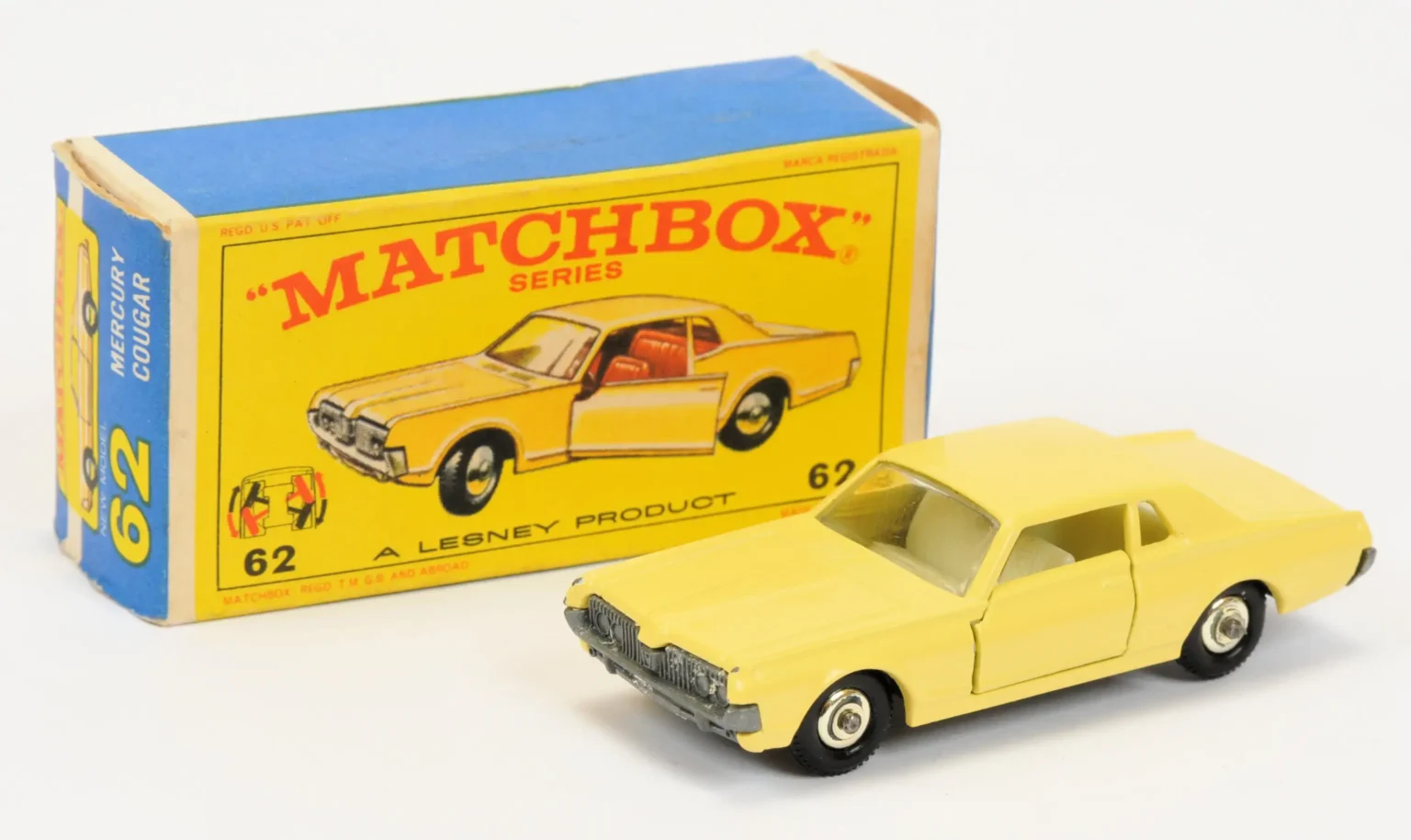 Rare 1968 Matchbox Mercury Cougar toy in wrong pale yellow color sells for world record £22,050. Early casting produced briefly before change to lime green at Vectis Auctions.