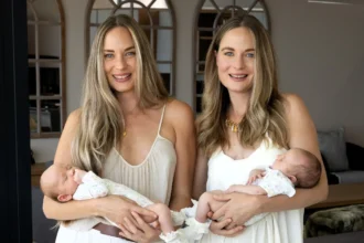 Identical twins defied incredible odds by welcoming baby girls on the exact same day in the same hospital - which also happened to be their own 32nd birthday.