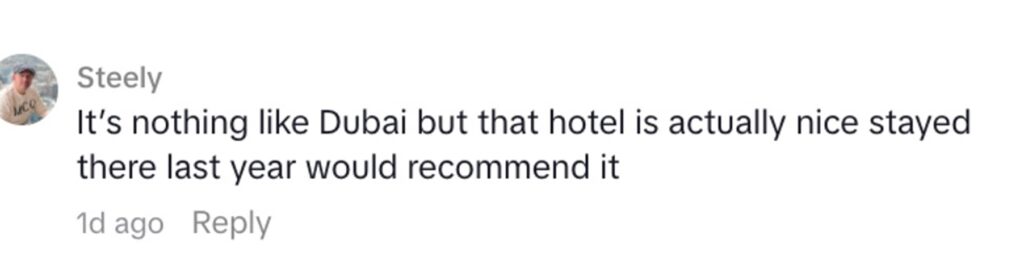 Social media comment on the post of British TikToker mocked for calling Benidorm the "new Dubai" and a "playground for the rich." Viewers hilariously disagree, calling it a "playground for Universal Credit."