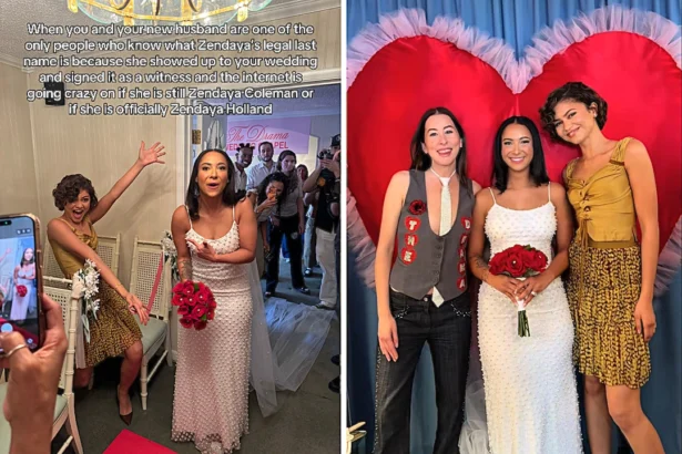 Bride left gobsmacked after Zendaya crashes her Las Vegas wedding - and signing the register as a witness has fans convinced she has secretly married Tom Holland.