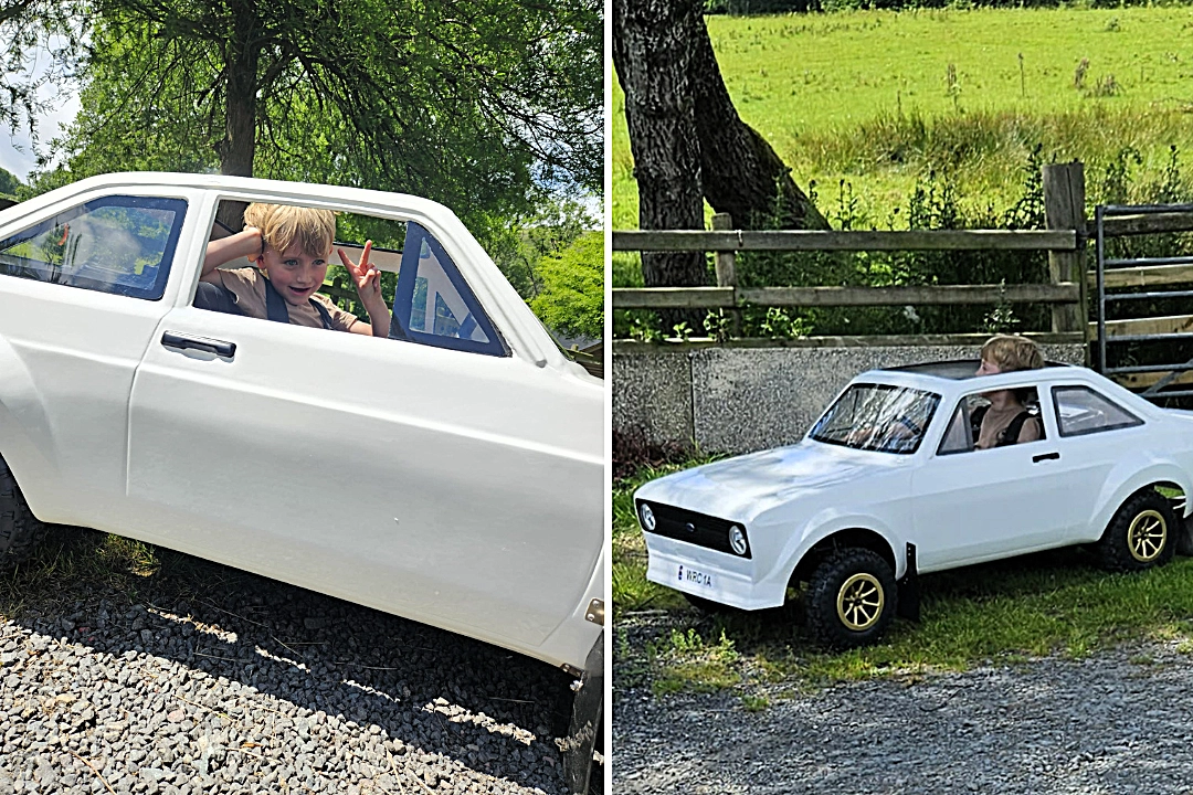 A dad builds £5,000 miniature cars and lets his six-year-old son test drive them, with the stunning half-scale motors wowing fans online with their realism.