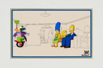 Original animation cels from The Simpsons including Homer strangling Bart scene from Treehouse of Horror XII head to auction with prices starting around £1,000.