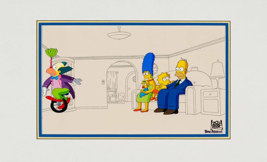 Original animation cels from The Simpsons including Homer strangling Bart scene from Treehouse of Horror XII head to auction with prices starting around £1,000.