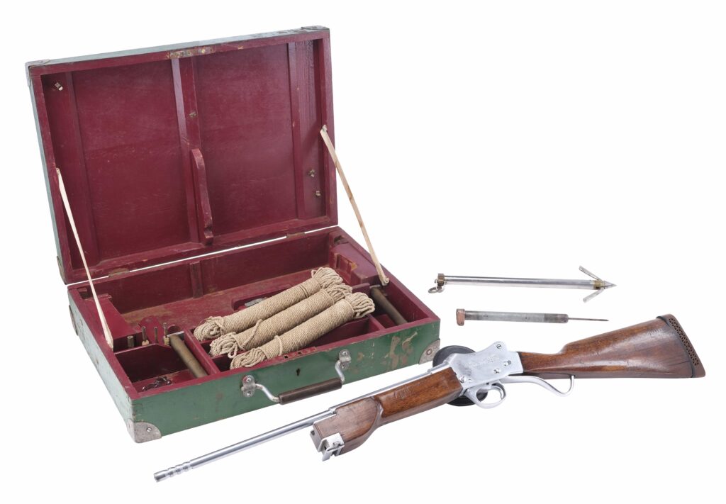 The harpoon gun used by Quint in the 1975 blockbuster Jaws is heading to auction for £370,000, alongside rare props from Star Wars and Gladiator.