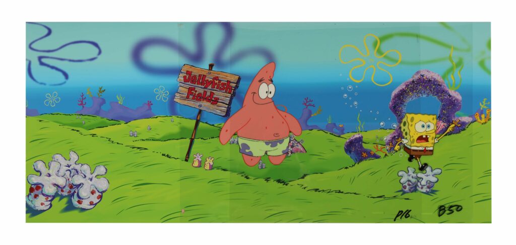 Original animation cels from The Simpsons including Homer strangling Bart scene from Treehouse of Horror XII head to auction with prices starting around £1,000.