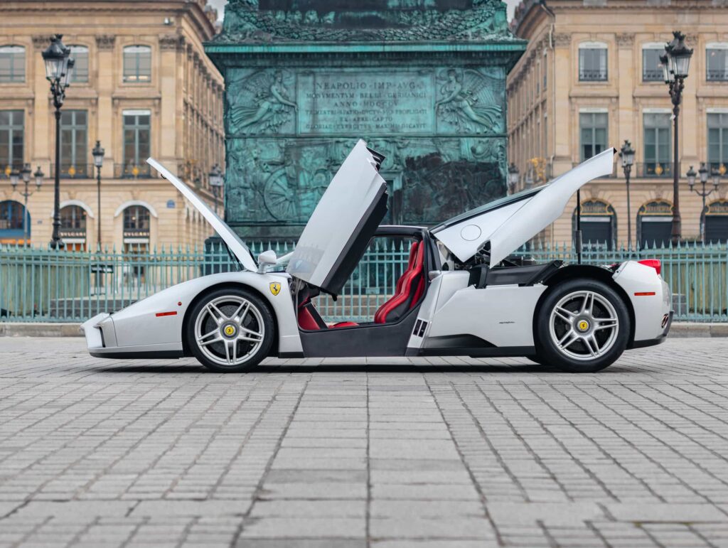 An ultra-rare Ferrari Enzo in a unique silver finish heads to market for €5.3m, with low mileage, full history and elite collector appeal driving intense interest