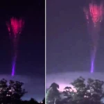 Incredibly rare blue jet lightning was filmed shooting upwards into the sky during a fierce thunderstorm in Argentina - a phenomenon seen in just one in every 1,000 storms.