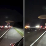 A stunned fisherman claims he spotted an alien UFO hovering above a Florida motorway - pulling out his phone to film the glowing object sparking debate online about SpaceX.