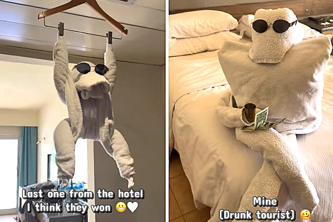 Tourist goes viral after getting locked in a hilarious towel war with hotel cleaner in Egypt - their creative designs left millions in stitches with 8.7 million views online.