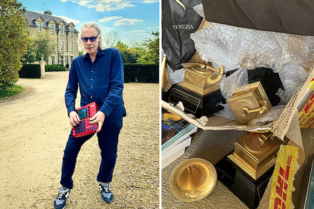 Music producer William Orbit says his three Grammy Awards trophies won for work with Madonna arrived smashed after a damaged DHL delivery from Venice to London.