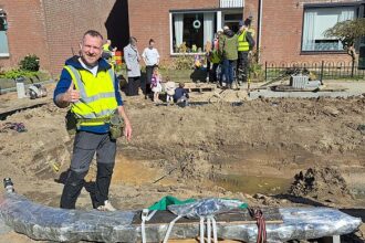 Possible 1300-year-old ship fragment discovered during sewer work in the Netherlands - with experts now analysing tree rings to determine if it dates to the Viking age.