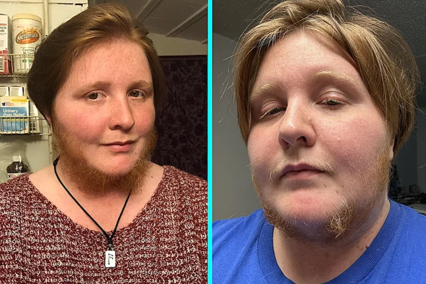 A woman with hirsutism proudly embraces her full neck beard despite cruel comments from strangers and exes who called it disgusting - saying she feels more beautiful and whole.