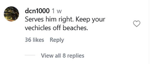 Social media comment on the post of A driver parked on a beach and panicked as the tide swallowed their car. The tense rescue was caught on camera and has since gone viral with over 7.5 million views online.