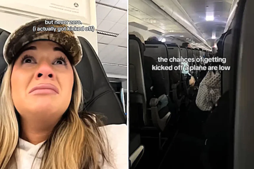 Influencer Emily Ball says she was kicked off a flight after trying to grab her forgotten wallet. She claims a flight attendant gave her permission but security disagreed.