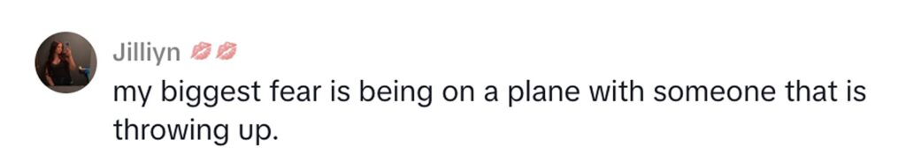 Social media comment on the post of Influencer Carmie Sellitto slammed for flying nine hours while vomiting from food poisoning - he refused to miss his £800 flight and spent an hour being sick in the toilet.