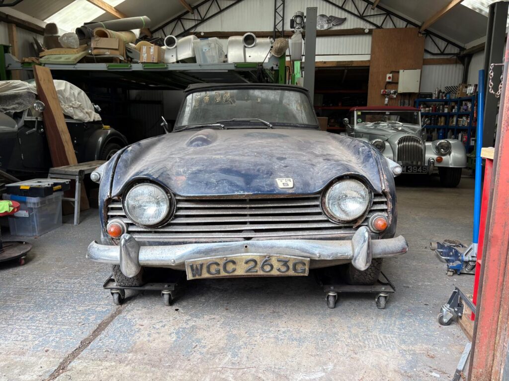 A 1968 Triumph TR5, one of fewer than 3,000 ever built, has emerged from 30 years in a garage in original condition and is heading to auction with a £15,000 estimate.