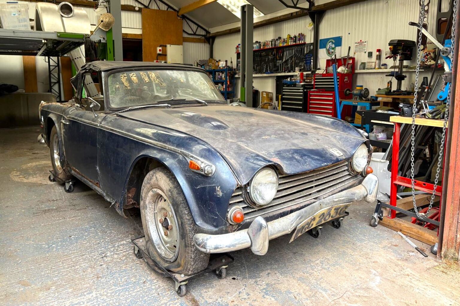 A 1968 Triumph TR5, one of fewer than 3,000 ever built, has emerged from 30 years in a garage in original condition and is heading to auction with a £15,000 estimate.