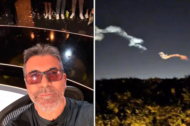 Simon Cowell claims he spotted proof of alien life over his LA garden after mysterious object streaks across the sky - but viewers say it was just a SpaceX rocket launch.