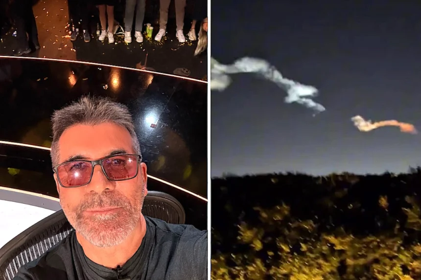 Simon Cowell claims he spotted proof of alien life over his LA garden after mysterious object streaks across the sky - but viewers say it was just a SpaceX rocket launch.