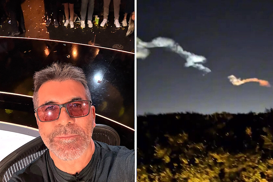 Simon Cowell claims he spotted proof of alien life over his LA garden after mysterious object streaks across the sky - but viewers say it was just a SpaceX rocket launch.