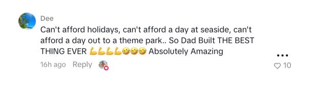 Social media comment on the post of Mancunian dad Liam Tandy, 40, has gone viral after transforming his back garden into a mini waterpark with a huge twisty slide for his boys.